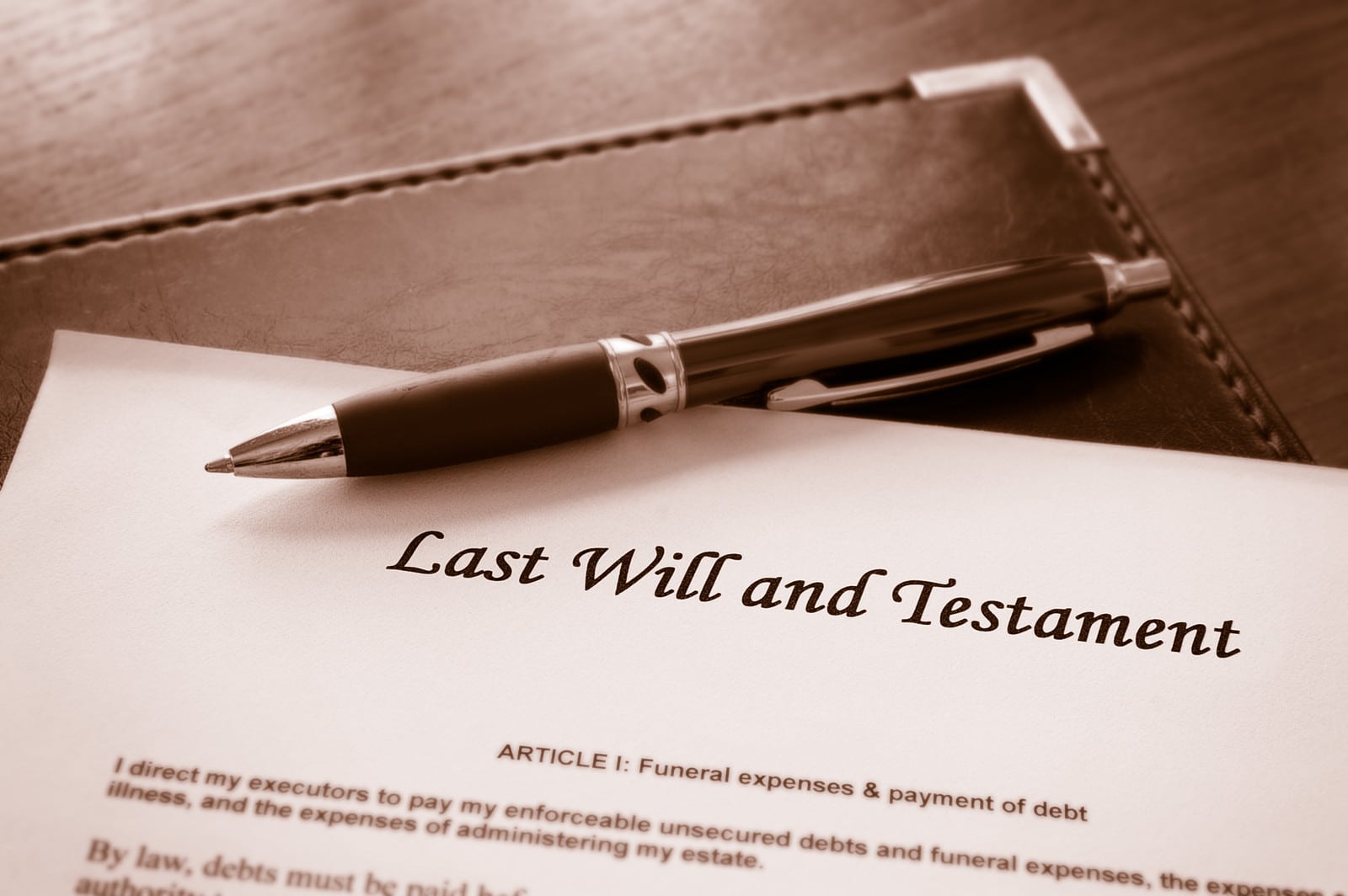 Last will and testament document with pen